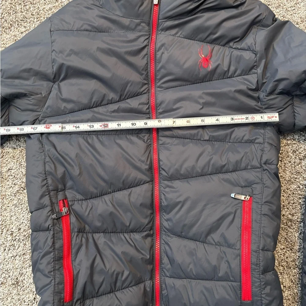 Spyder Men Charcoal and Crimson Puffer Jacket
